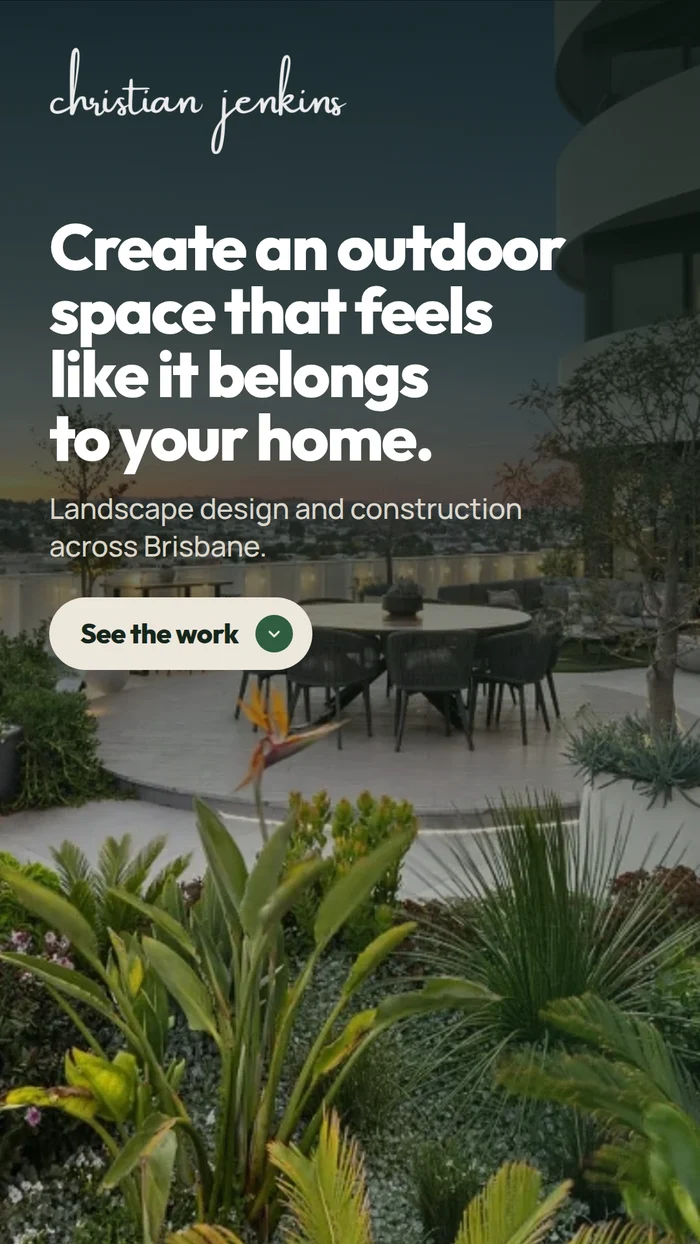 Instagram story ad for landscape designer Christian Jenkins, reading Create an outdoor space that feels like it belongs to your home