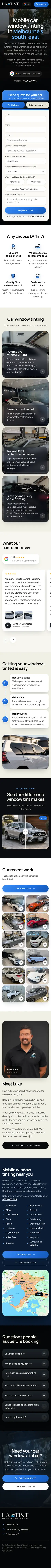 LA Tint website on a phone, full page