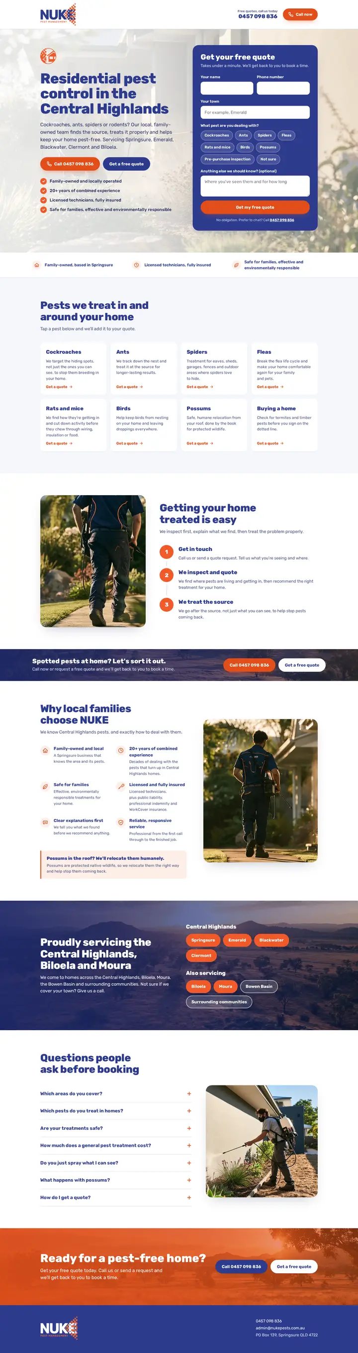 NUKE Pest Management website on a desktop, full page