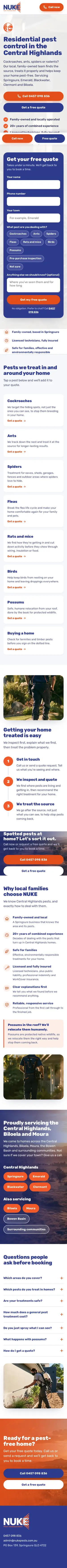 NUKE Pest Management website on a phone, full page