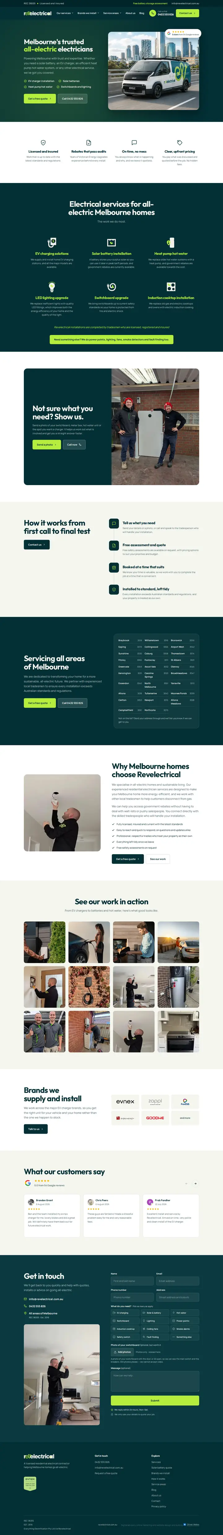 Revelectrical website on a desktop, full page